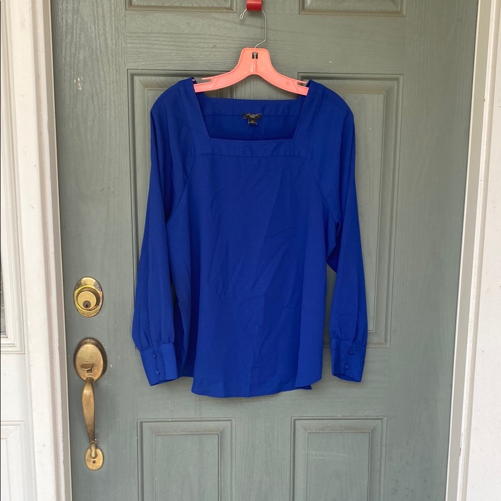 Ann Taylor Blue Long Sleeve Boxy Blouse